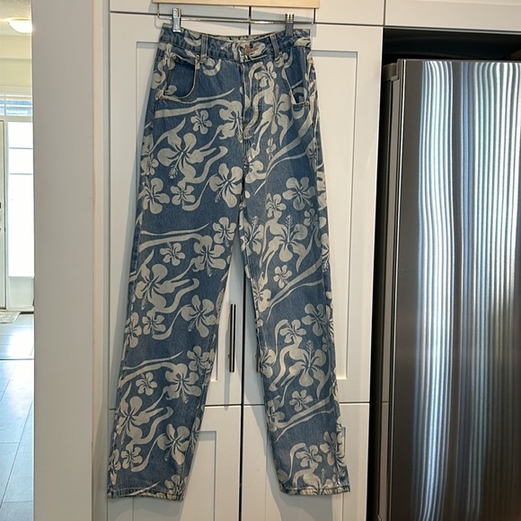 Tiger Mist Hawaiian Hibiscus High Waist Baggy Fit Button Fly Jeans - Picture 4 of 14